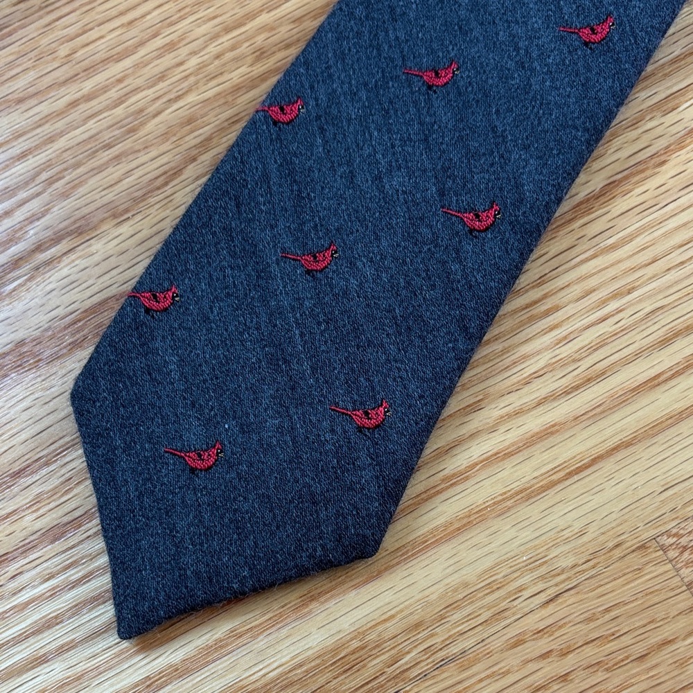 J. Crew Charcoal Tie with Cardinal Embroidery